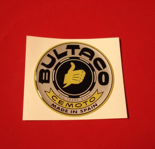 ADHESIVO BULTACO GRIS EN RESINA 56MM DIAMETRO.